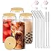 Produktbild Kyllog 4pcs glas mit deckel und strohhalm,iced coffee glas,bubble tea gläser,glasbecher mit deckel für Iced Coffee,Bier,Smoothies,Cocktail