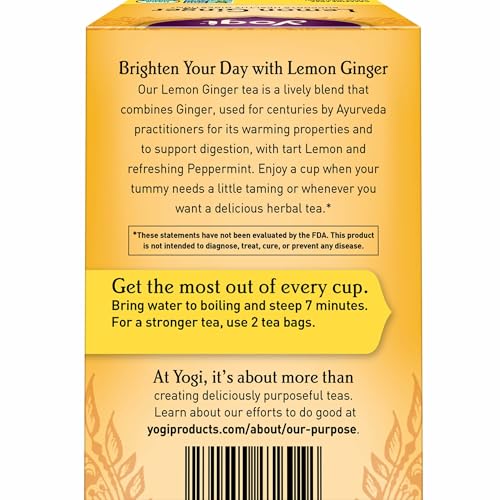Yogi Tea Lemon Ginger - 16 Bags per Pack (4 Packs) - Organic Ginger Root Tea to Support Healthy Digestion - Includes Lemongrass, Lemon Flavor, Licorice Root, Lemon Peel & More