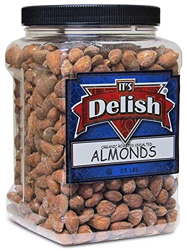 Organic Roasted Unsalted Almonds By It’s Delish – 2.5 Lbs Jumbo Reusable Container – Kosher Snacking Dry Roasted California Organic Almond Nuts #TOP21