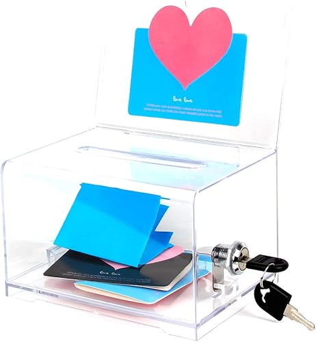 KAFENDA Caja de donación con candado, caja de sugerencias con soporte para letreros para tarjetas de presentación, tarros, cajas de sorteo (azul)