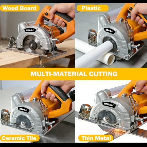 Mini Circular Saw Corded,4\"&5\" Electric Wood Saw with Vacuum Dust Bag,0-45° Cutting Bevel, Max Cutting Depth 1.6\"(90°), 1.28\"(45°) for Wood,Soft Metal,Tile,Plastic Cutting 001