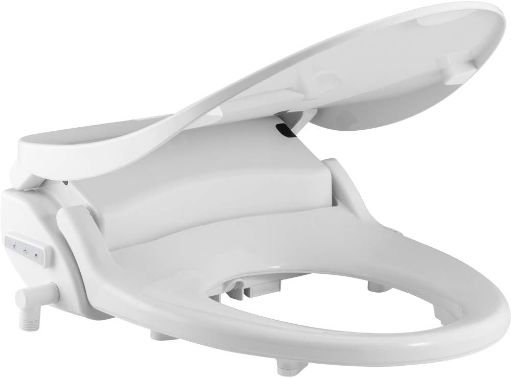 Underside view of the BEMIS Renew Plus Bidet Cleansing Spa, showing the internal components and water connections.