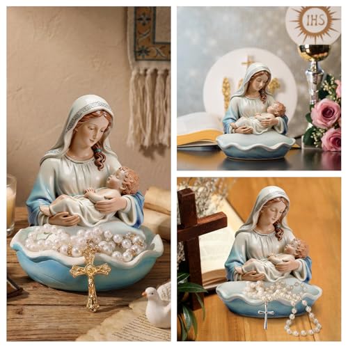 Lineshading Our Lady of Grace Statue Virgin Mary Keepsake Rosary Holder, 5" Blessed Mother Statues, Resin Relic, Catholic Gifts for Women Religious Home Decor (Blue & White) by Lineshading - Image 6