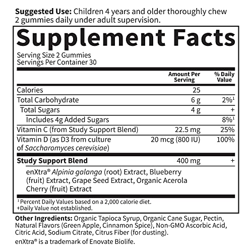 Garden Of Life Attention & Focus Kids Gummies Study Support Supplement For Brain, Memory - Apple Chewable Vitamins For Children & Teens On Task In School, Dr Formulated Vegan, Drug Free - 30 Servings #TOP4
