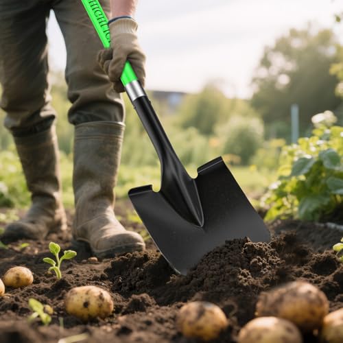 HIGHLIGHT Spade, Heavy Duty Gardening Shovel, Garden Shovel 56 inch for Digging, Round Shovel with D-Handle, for Garden,Beach, Snow, Fiberglass Handel, Green - Thumbnail 6