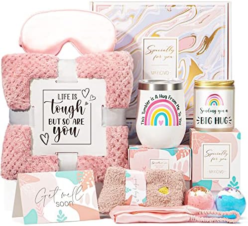 Get Well Soon Gifts for Women, Care Package Get Well Gift Basket for Sick Friends, Sympathy Gifts Thinking of you After Surgery Feel Better Self Care Gifts, Birthday Gifts for Women w/Tumbler Blanket