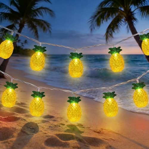 8.5Ft Pineapple String Lights, Hawaiian Beach Themed Party Lights with 10LED Warm White Waterproof Pineapple Fairy Lights, Tropical Decoration for Indoor Outdoor Party Bedroom Wedding Birthday Pool