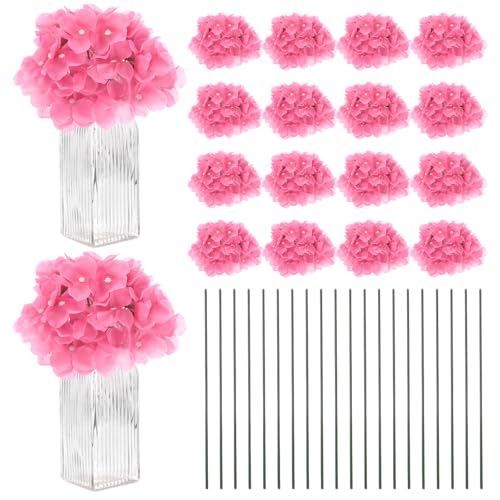 M METERXITY 20-Pack Silk Hydrangea Flowers, Artificial Flowers Heads with 20pcs Stems, Full Hydrangea Flowers for Home Decor/Wedding/Christmas/DIY/Party/Garden [Rose Pink]
