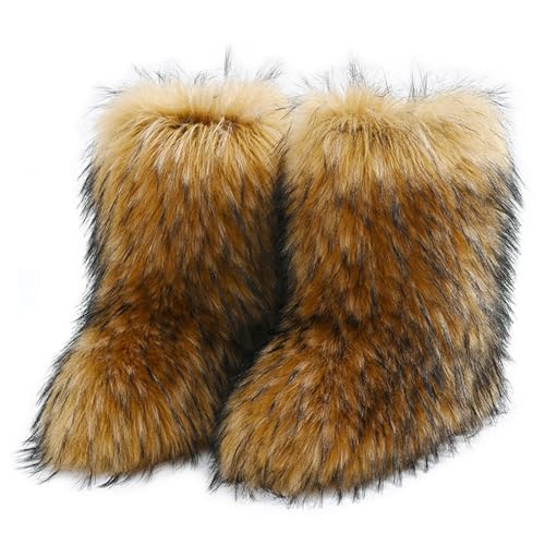 Galindopia Femmes Linda Fluffy Bottes Chaud L'hiver Bottes de Neige with Faux Raccoon Fourrure Chaussures Custome Festival Chaussures Fourrurery Feet Paws Rave Fuzzy Leg...