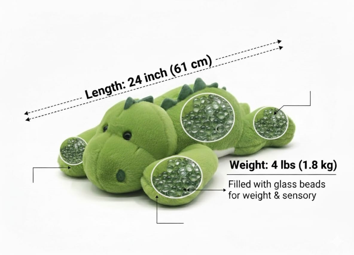 FoxVilla Weighted Stuffed Animals, Large Weighted Plush Stuffed Animals for Adults, Cute Soft Weighted Plush Throw Animal Pillow Toy, Birthday Gifts for Adults Kids (Dinosaur, Large)