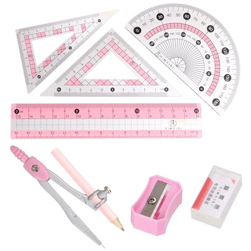 Mathematik-Set, Geometrie-Set, Winkelmesser und Zirkel-Set mit Metallbox, Zeichenkompass mit Linealen, Mathematik-Kompass-Set für Klassenbedarf und Schule, 9-teilig