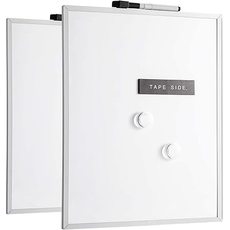 Deli Magnetic White Board, 11" x 14", 2 Pack, Small Dry Erase Board for Kids, 1 Dry Erase Marker, 2 Magnets, Aluminum Frame