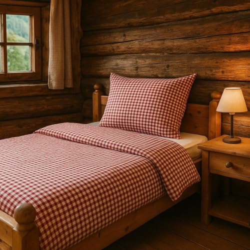 texpot Bettwäsche Landhaus Karo rot kariert Bauern 155 x 220 cm + 80 x 80...