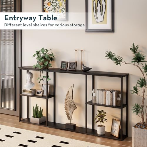 Mesa consola de 160 cm con estantes de almacenamiento para entrada negra 4