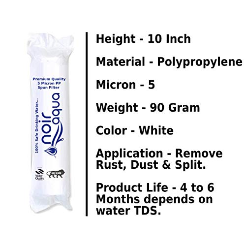 Image of Noir Aqua - 12pcs PP Spun Filter + 1 Spanner + 4 Antiscalant Balls + 2mtr Water Pipe | for All Types of RO Water purifiers - RO Spun Filter Cartridge Sponge Replacement Water Filter Candle