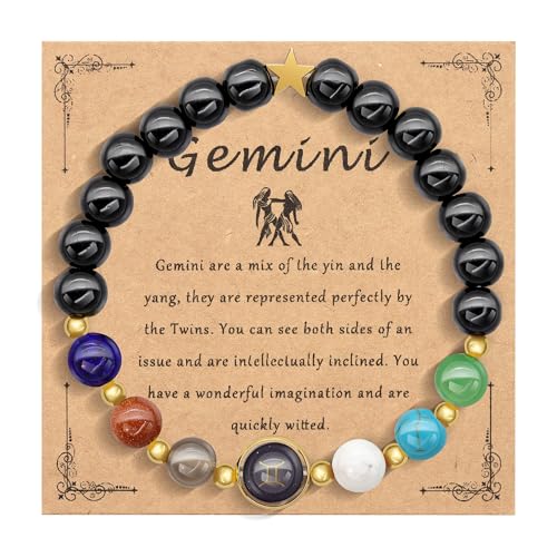 HMOOY Zodiac pulsera de cuentas para las mujeres los hombres, la manifestación de 12 Constelación de cristal de piedra pulsera de cuentas de 8 mm de piedra natural pulsera de protección (Géminis)