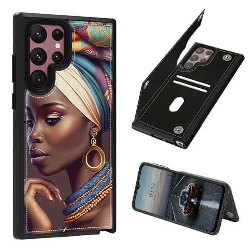 BFDHGQZC African Women Wallet Case for Samsung Galaxy S22 Ultra,for Samsung S22 Ultra Case PU Leather Stand Kickstand Shockproof Wallet Cover with Card Holder & RFID Protection for Women Men
