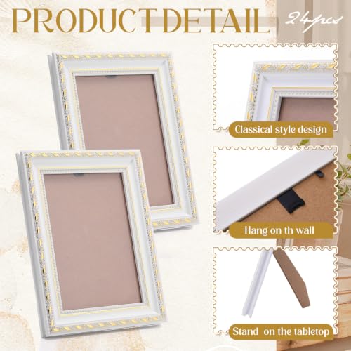 Image of 24 Pcs 5 x 7 Inch White Vintage Picture Frames Bulk | Antique Ornate Retro Baroque Photo Frames, with Backboard, for Wall Hanging Tabletop Home Decor, Wedding Christmas Display