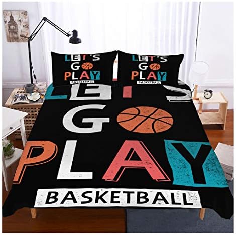 Basketball Bedding Set Full Size,3D Sports Basketball Duvet Cover Set 3 Piece (1 Duvet Cover 2 Pillowcases) Basketball Bedspread for Kids