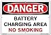 Vestil SI-D-45-D-AC-130 BATTERY CHARGING AREA NO SMOKING Danger Sign, Aluminum Composite, 0.130" Overall Size, 18.5" W x 12.5" H
