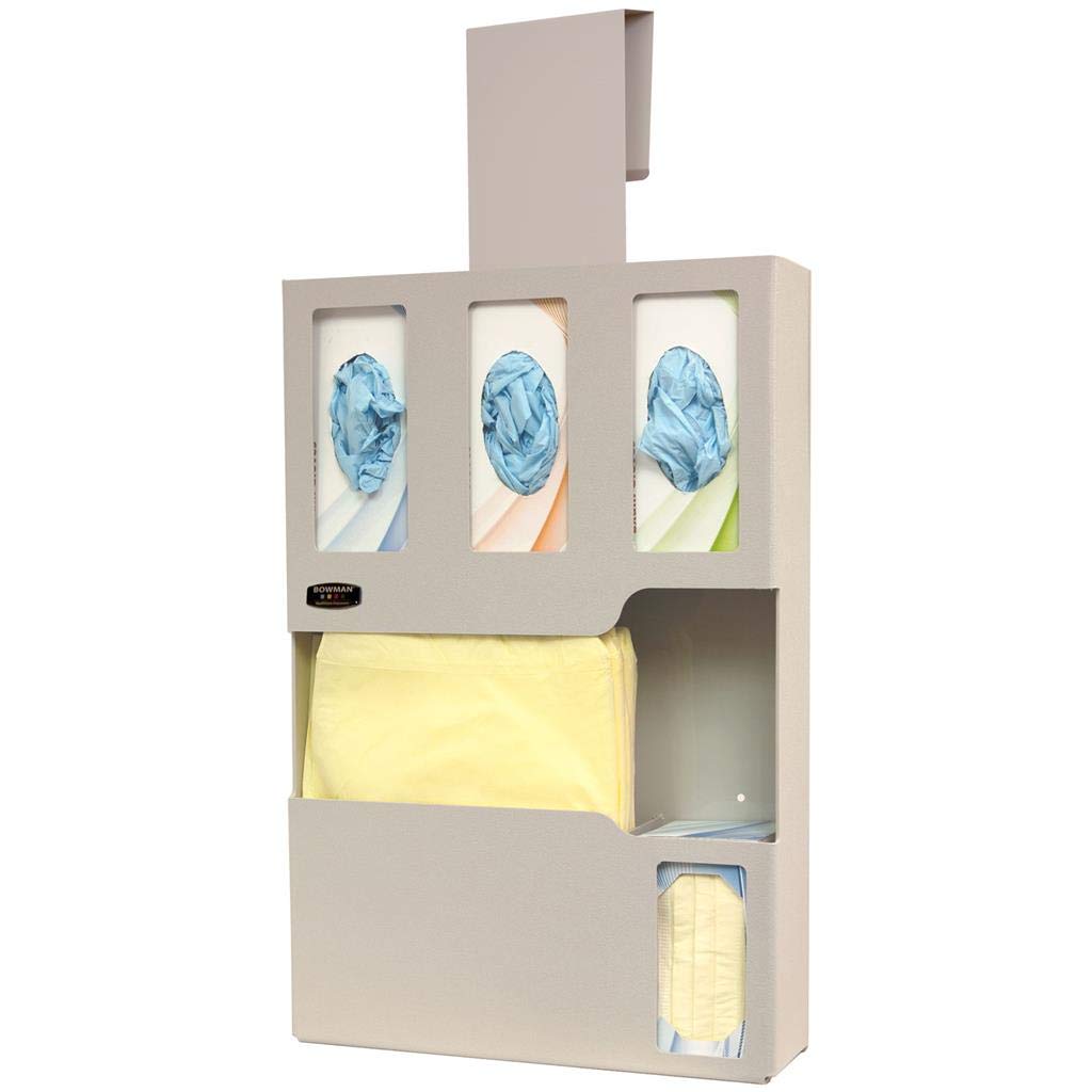 Protective Wear Isolation Bundle holds gowns or coveralls, 3 glove, & 1 mask box. Quartz ABS Plastic Dims: 7.05”L x 16.63”W x 36.16”H
