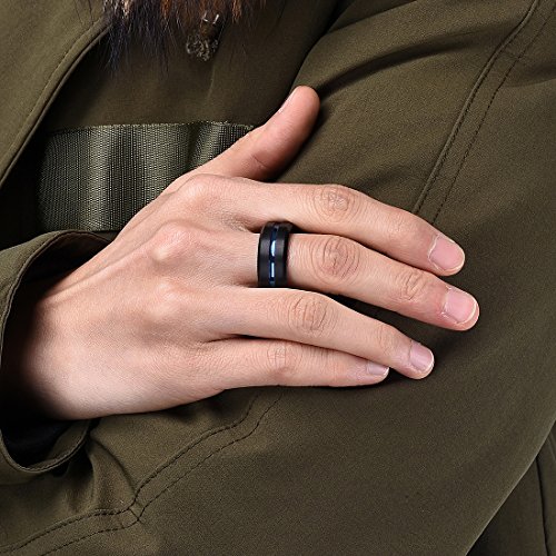 Image of King Will Classic 6mm 8mm Custom Engraved Tungsten Carbide Rings Personalize Wedding Band Ring for Men Personalize Grooved Tungsten Center Matte Finish Center Beveled Polished Edge Comfort Fit, Small, Tungsten Carbide, No Gemstone