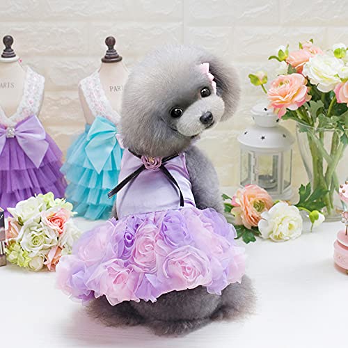 Delerur Dog Rose Dress Pet Skirt Pet Princess Dress With Bow Cute Puppy Skirt For Spring And Summer (X-Large, Purple) #TOP28