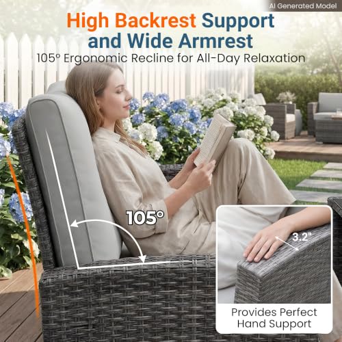 Image of Wisteria Lane Patio Furniture Set, Wicker Outside Outdoor Furniture for All Weather, Patio Sofa with High Backrest Support and Wide Armrest for Backyard, Balcony, Deck, Porch, Ash Gray