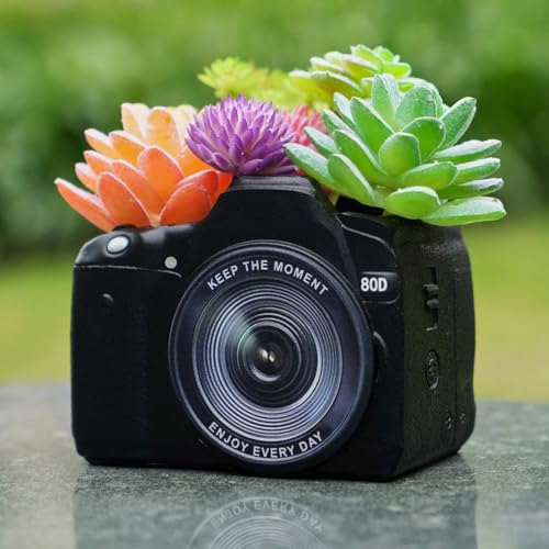 KIKTOP Camera Decorative Planter Plant Gift - Desk Decor Succulent Pot for Indoor Plants Camera Home Shelf Office Decor Small Flower Pot with Drainage