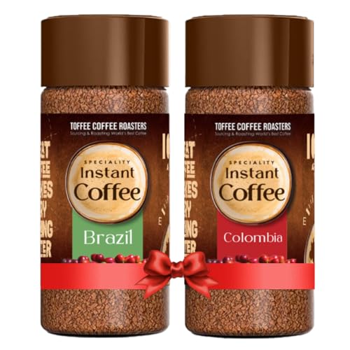 Toffee Coffee Roasters Instant Coffee 50 gm Each - Pack of 2, Columbia & Brazil Instant Coffee | As Seen On Shark Tank | 100% Arabica Coffee Powder | Ready in Seconds | Microground Technology