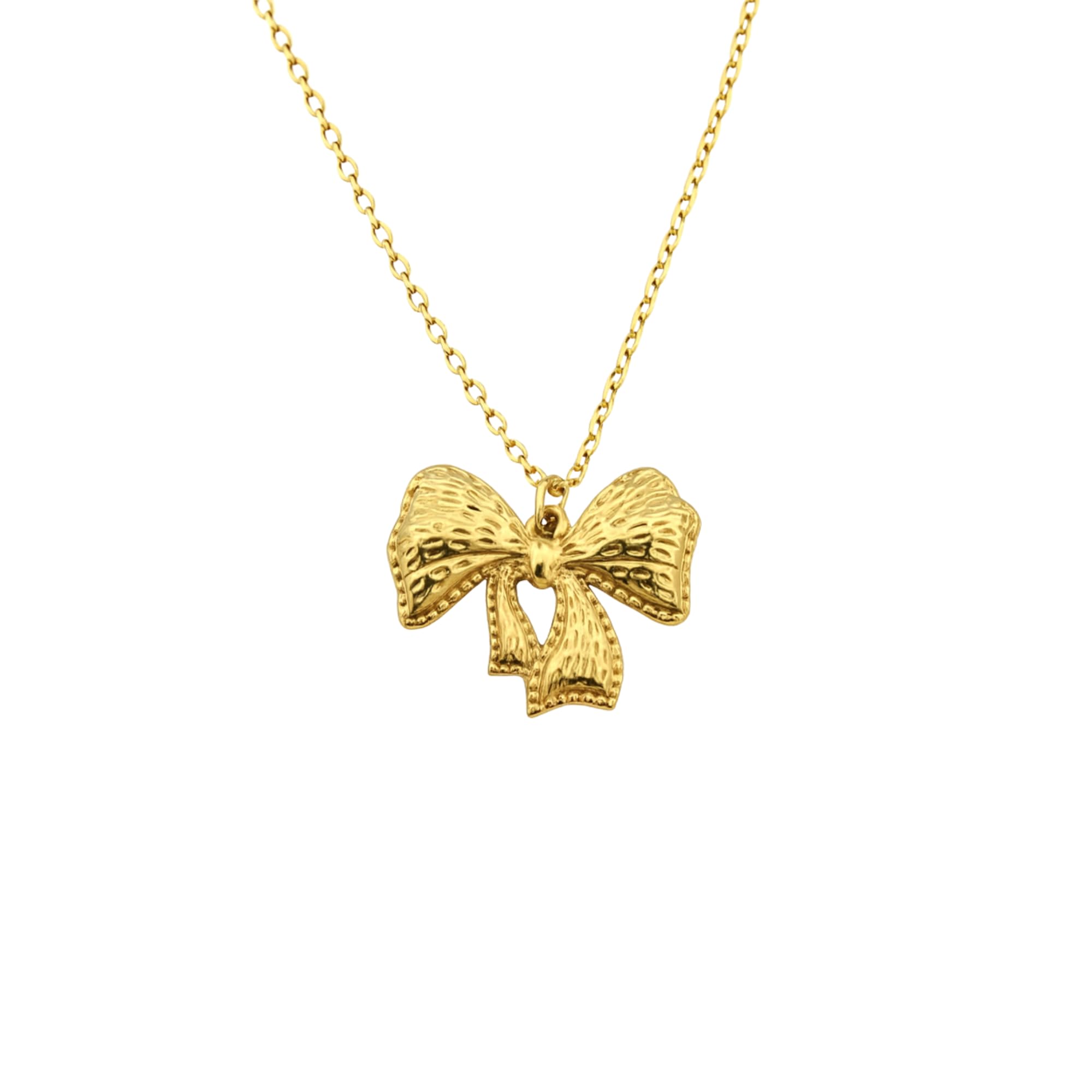 Collier avec nœud en acier inoxydable plaqué or et perles délicates