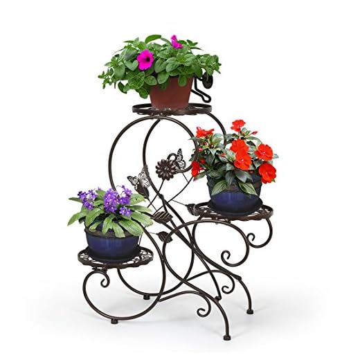 HLC-Bronze Porte Pot Pots de Plante Fleurs 3 Etagere Support Jardin en Metal Fer