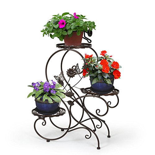 HLC-Bronze, porta macetas, macetero de flores en 3, estantería de metal para soporte de jardín en metal hierro