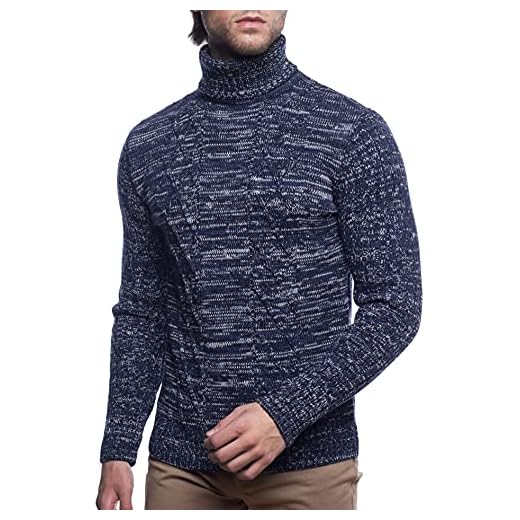 Karl´s People Herr stickad tröja med polotröja • Män vinter polotröja • Varm män Rolli snygg herr stickad polotröja • Behaglig herrtröja grovstickad 7489, marinblå, XL