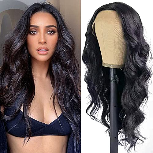 QD-Tizer 180 Density Long Wavy Synthetic Lace Front Wigs Black Color Hair Heat Resistant Glueless Lace Wig for Fashion Women