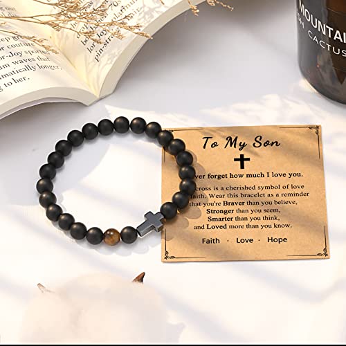 To My Son Bracelet From Mom, Son Gifts From Mom Dad, Cross Bracelet For Boys Teenage Teen Boys Gift Ideas 13 14 16 18, 8 9 10 11 12 Year Old Boy Birthday Easter Confirmation Fathers' Day Graduation Gifts For Him Son Teenage Teens Boys Stuff #TOP2