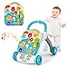 DREAMADE Scooterino Primi Passi 2 in 1, Girello Spingibile per Bambini, Giocattolo Educativo con Pannello di Gioco Staccabile, Musica, Luci e Ruote Regolabili, 0+ Anni, 49 x 42,5 x 44 cm, Blu