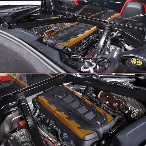 Image of CHEAYAR Engine Bay Panel Cover Compatible with Chevrolet Corvette C8 2020-2023, Engine Shroud Cover Panel Trims, C8 Accessories 2PCS (Engine Bay Trim - Yellow)