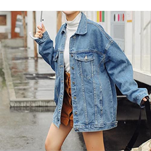 Gozoloma Women's Casual Loose Oversized Denim Jacket Button Up Long-Sleeved Jean Jacket Coat (0011-Lightblue-Xxl) #TOP1
