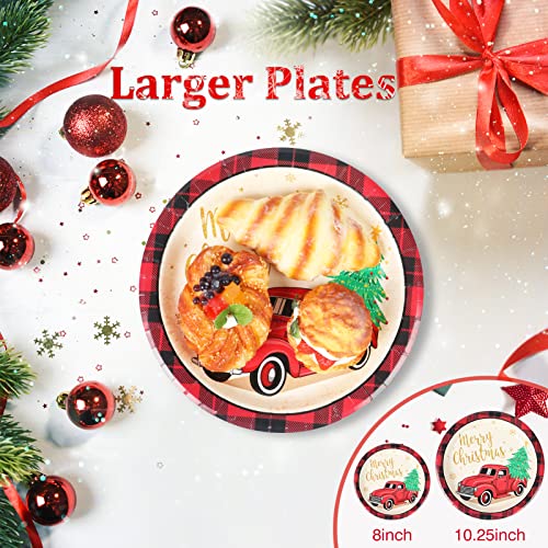 Decorlife Christmas Party Supplies Serves 24, Christmas Paper Plates, Cups, 24Pcs Buffalo Plaid Napkins, Cutlery Included For Xmas Party #TOP2