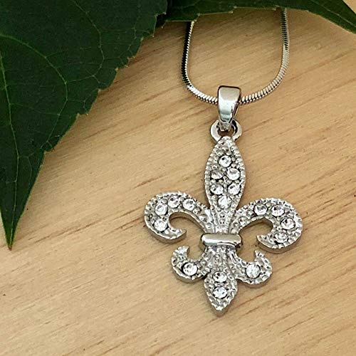 PammyJ Clear Crystal Fleur De Lis Charm Pendant Necklace, 18"3