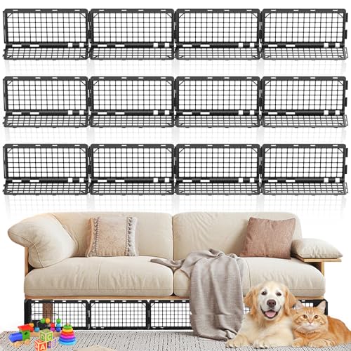 Abiglifty Under Couch Blocker, Under Bed Blocker 12 Pack, Adjustable Under Furniture Blocker Blocks Pets & Toys Underneath, Ideal for Living Room, Bedroom, Playroom, Black (6.5