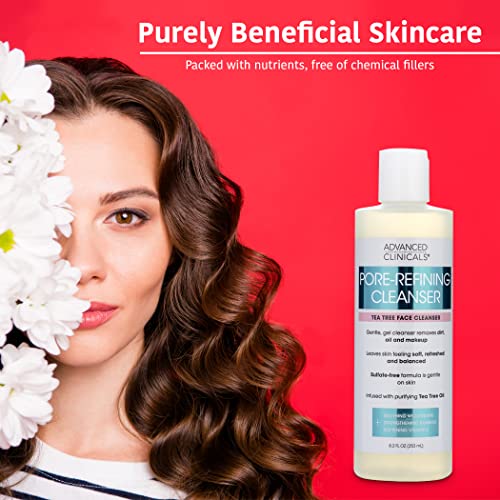 Advanced Clinicals Face Wash Tea Tree Facial Gel Cleanser Gentle Makeup Remover, Pore Minimizer, & Facial Wash W/Vitamin E & Willow Bark– Even Tone, Soothe Inflammation, Reduce Blackheads, 8.2 Fl Oz #TOP1
