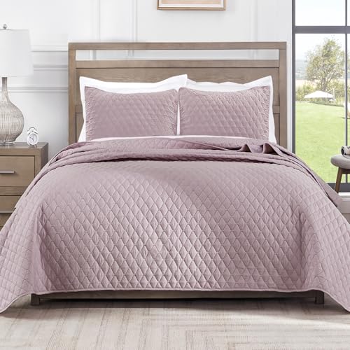 Exclusivo Mezcla Reversible California King Size Quilt Bedding Set with Pillow Shams, Lightweight Quilts Cal King Size, Soft Bedspreads Bed Coverlets for All Seasons - (Lilac Ash, 112"x104")