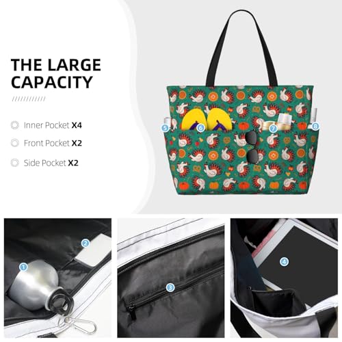 Cartoon Turkey Print Beach Pool Bags Tote For Women Ladies Large Gym Tote Carry On Bag For Weekender Travel Waterproof3