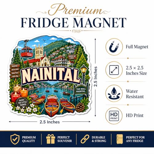 Image of Zesta Wooden Fridge Magnets Set | Refrigerator Decor Magnets for Kitchen | India Souvenir Fridge Magnet Collection | Wooden Magnet for Fridge Door Decoration (Nainital)