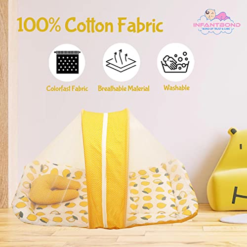 Image of Infantbond Designer Mattress with Net | Baby Sleeping Bag | 4Pcs Bedding Set | 1 Nest (0-6 Months) (Lemon Yellow Nest Set)