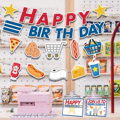 Image of HOMEZZO Supermarket Birthday Party Decorations - Supermarket Grocery Themed Hanging Banner and Tent Cards for Birthday Food Party