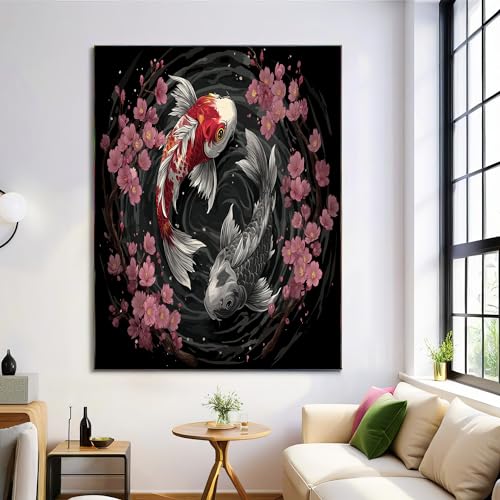 Tatouage Japonais Impression Toile Yin Yang Koi pour Sublimer un Grand Mur Vide