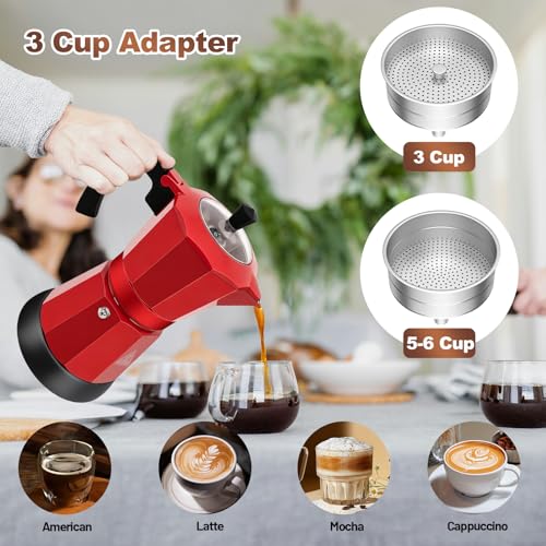 Image of Aluminum Electric Coffee Maker Moka Pot for 5-6 Cup 270ml with Detachable Base Coffee Makers for Home Coffeemaker Italian and Cuban MochaPot Espresso Coffee Maker Red